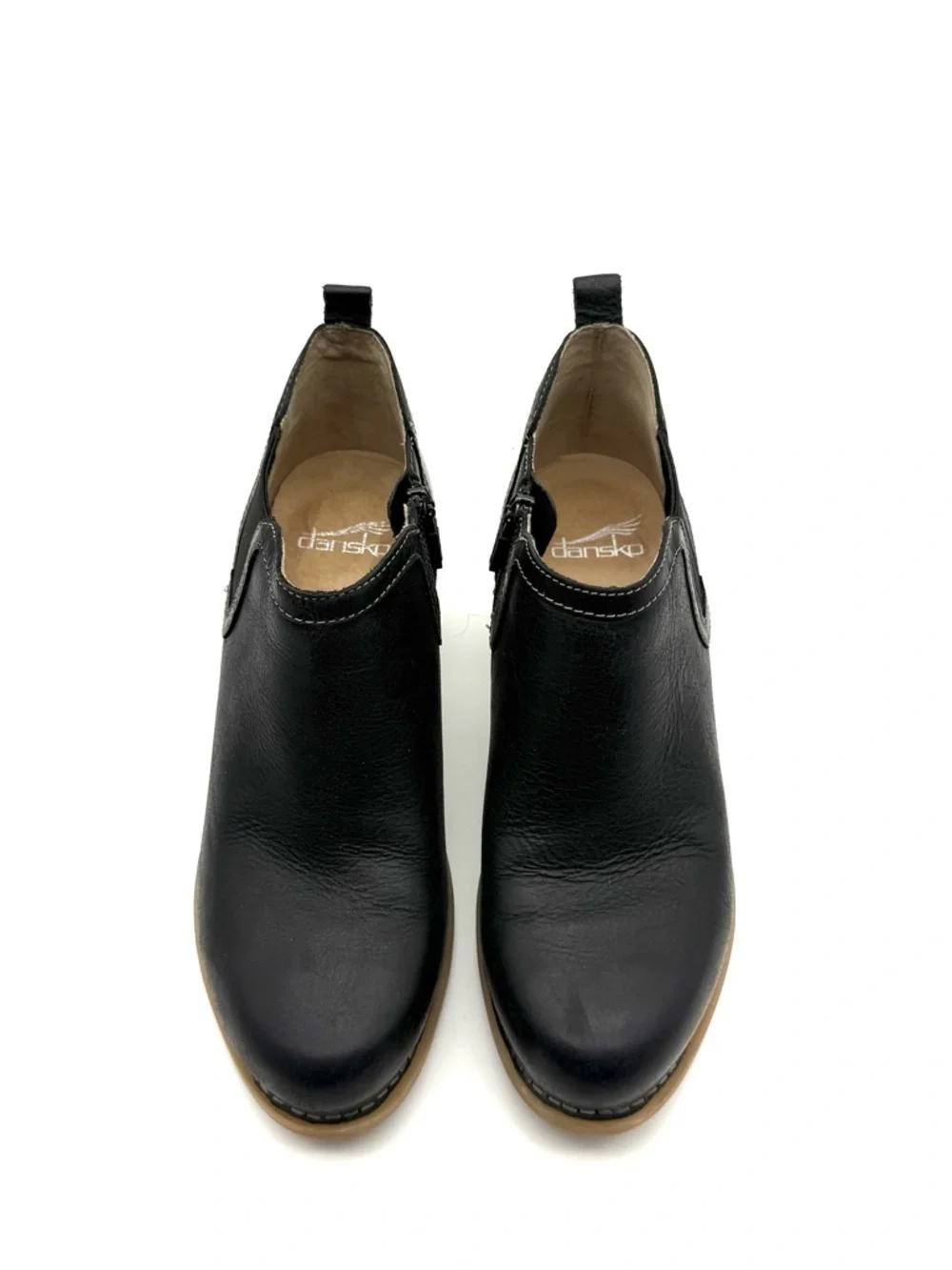 Dansko Harlene Black Leather Bootie Block Heel Ankle Boots EU 36 US 5.5-6